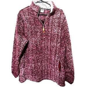 SHERPA Faux Fur KATYDID pullover sweatshirt Pink 1/4 Zip sweater Size L